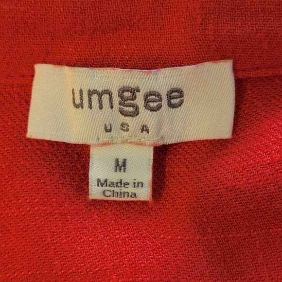 Umgee Tomato Red Linen Blend Over-Sized Boho Tunic with Frayed Hem - Picture 8 of 9
